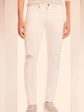 FRAME L'Homme Skinny Fit Jeans in Blanc Alley 29 / 32 white distressed stretch